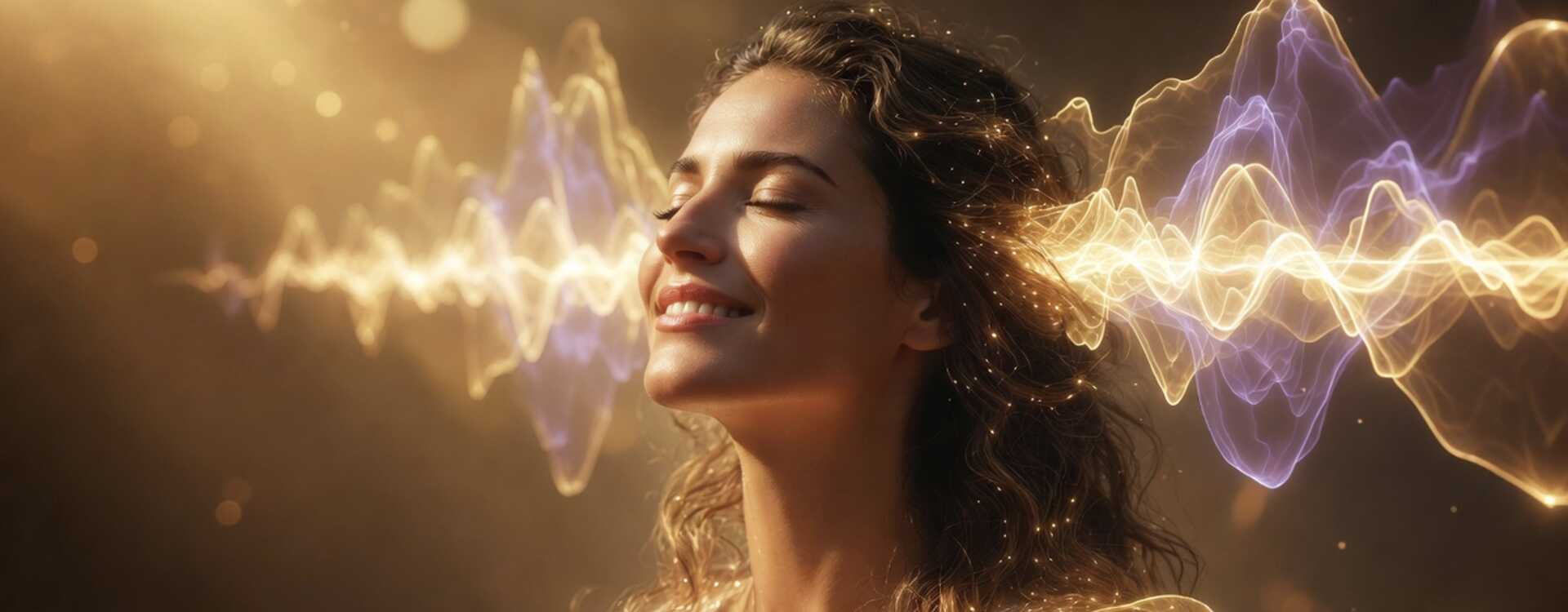femme assise dans une lumière douce, posture stable et apaisée, symbolisant la vie alignée après intégration vibratoire